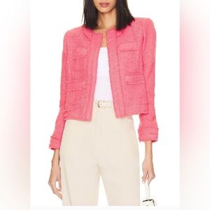 L'Agence Keaton Jacket With Fringe In Coral Rose
